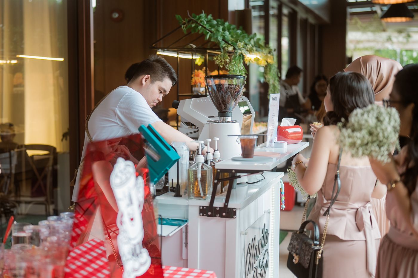 Serving drinks to guests