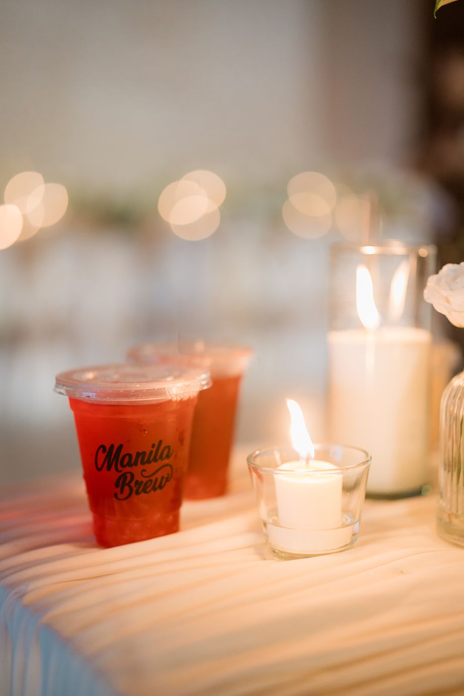 Refreshing drink by candlelight